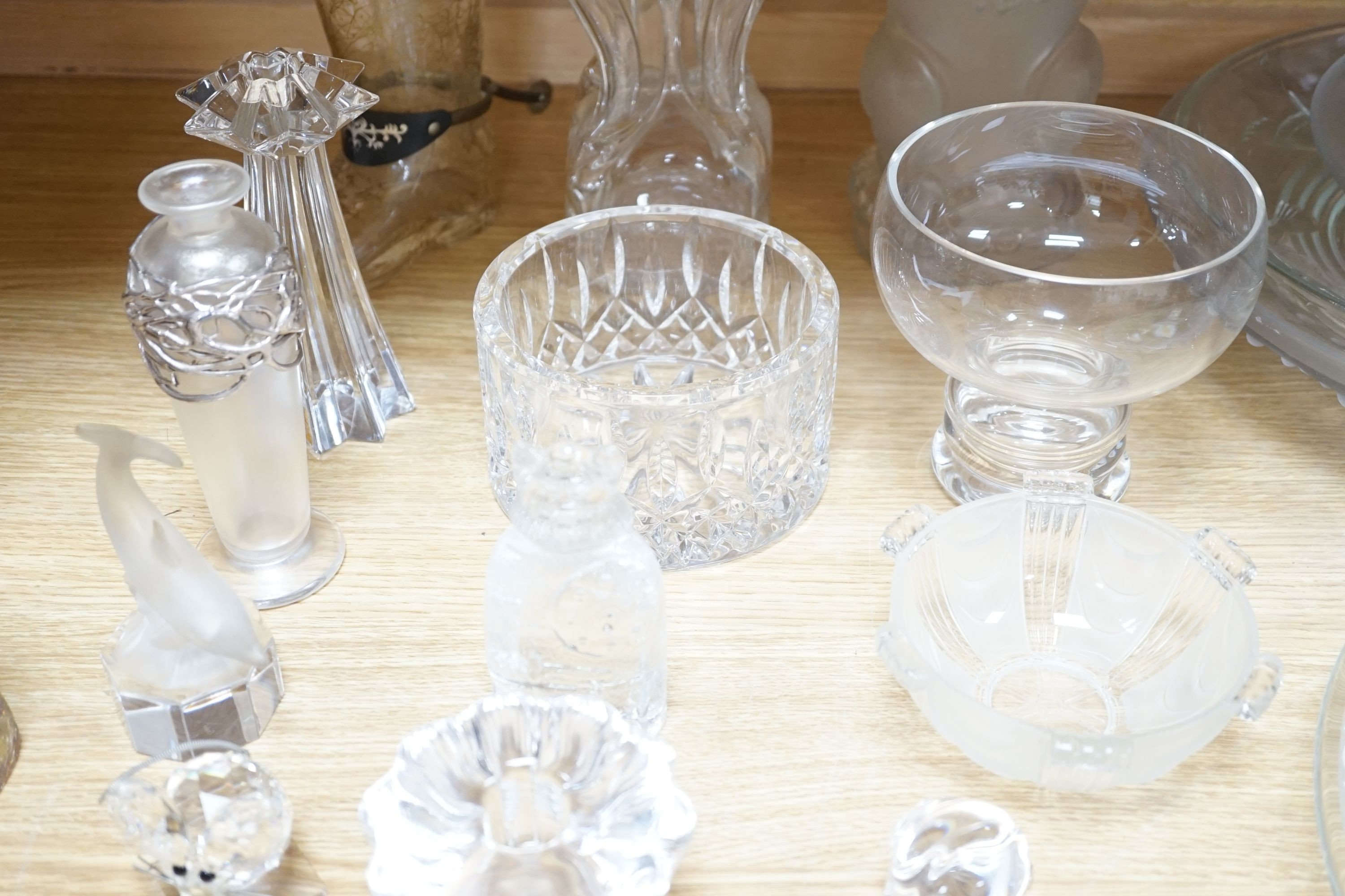A group of clear glass including silver overlaid Sileda vase, Waterford, Swarovski, French Art Deco glass, Villeroy & Boch, Rosenthal etc.